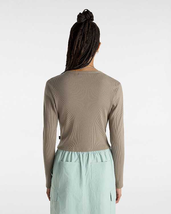 Brown Vans Drew Rib Long Sleeve Top Women T Shirts | VN6143582