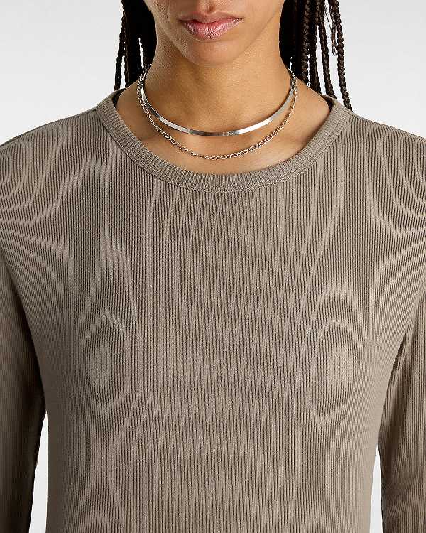 Brown Vans Drew Rib Long Sleeve Top Women T Shirts | VN6143582