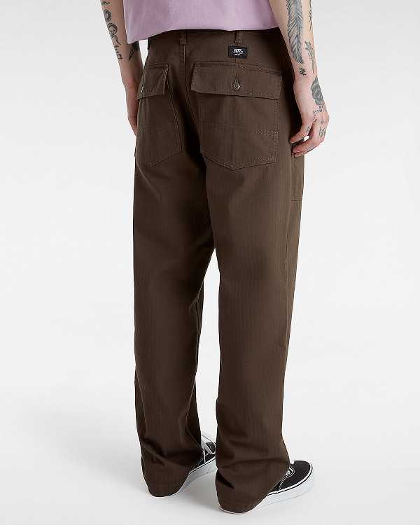 Brown Vans Fatigue Loose Tapered Men Pants | VN8631902