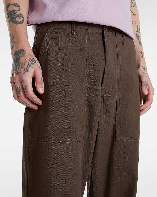 Brown Vans Fatigue Loose Tapered Men Pants | VN8631902