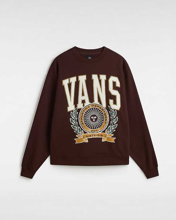 Brown Vans First Team Oversized Crew Women Sweatshirt | VN3401857