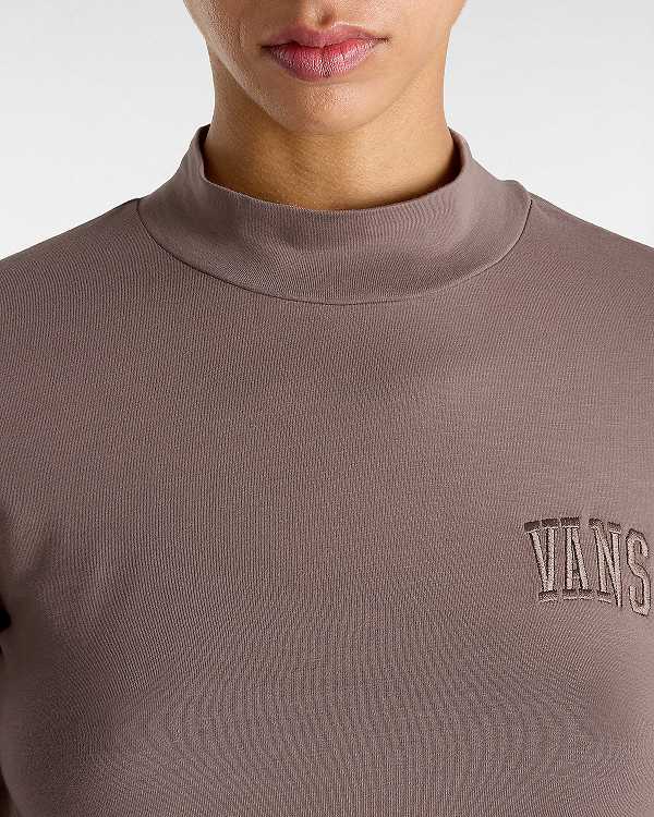 Brown Vans Mini Mock Neck Long Sleeve Women T Shirts | VN2071856