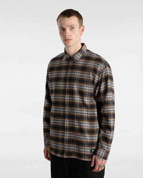 Brown Vans Montwood Zip Flannel Men Shirts | VN4967513