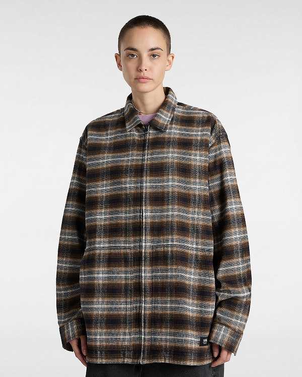 Brown Vans Montwood Zip Flannel Men Shirts | VN4967513