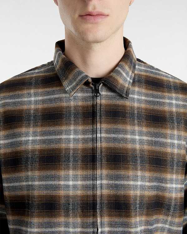 Brown Vans Montwood Zip Flannel Men Shirts | VN4967513