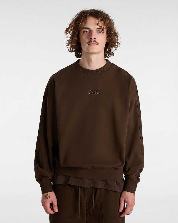 Brown Vans Premium Logo Crew Men Sweatshirt | VN3759142