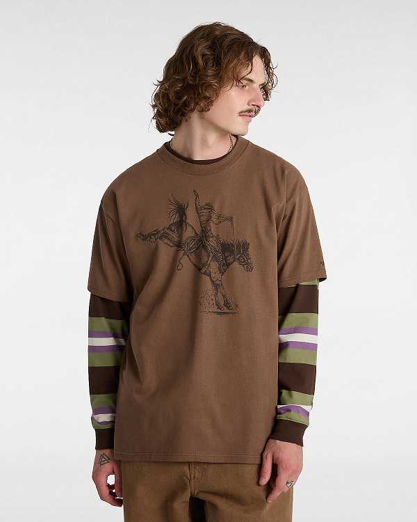 Brown Vans Skate Pedro Delfino Men T Shirts | VN4560328