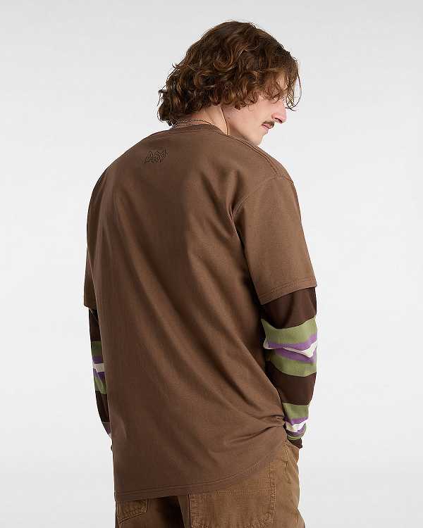 Brown Vans Skate Pedro Delfino Men T Shirts | VN4560328