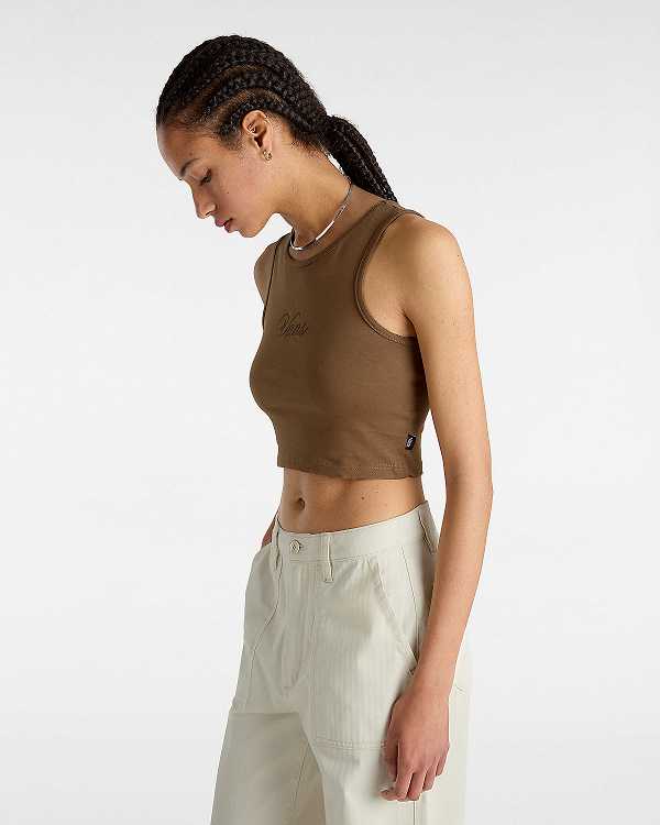 Brown Vans Small Staple Fitted Crop Women Tank Top | VN9406537