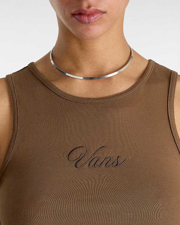 Brown Vans Small Staple Fitted Crop Women Tank Top | VN9406537