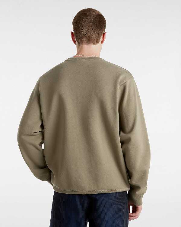 Brown Vans Spray On Loose Crew Men Sweatshirt | VN9748051