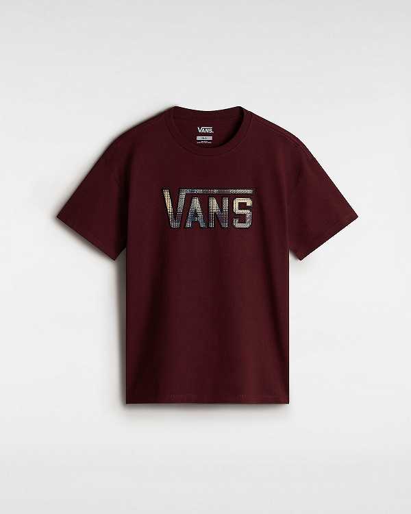 Burgundy Vans Elza Check Women T Shirts | VN3516940