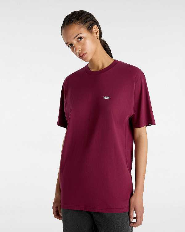 Burgundy Vans Left Chest Logo Women T Shirts | VN0527436