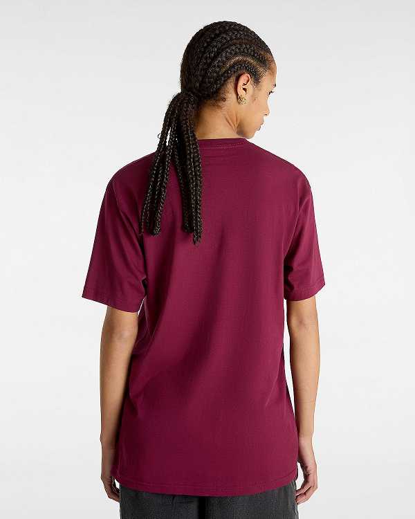 Burgundy Vans Left Chest Logo Women T Shirts | VN0527436