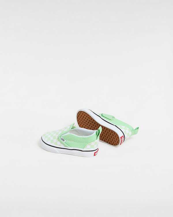 Green Vans Checkerboard (1-4 years) Kids' Slip On Shoes | VN0934851