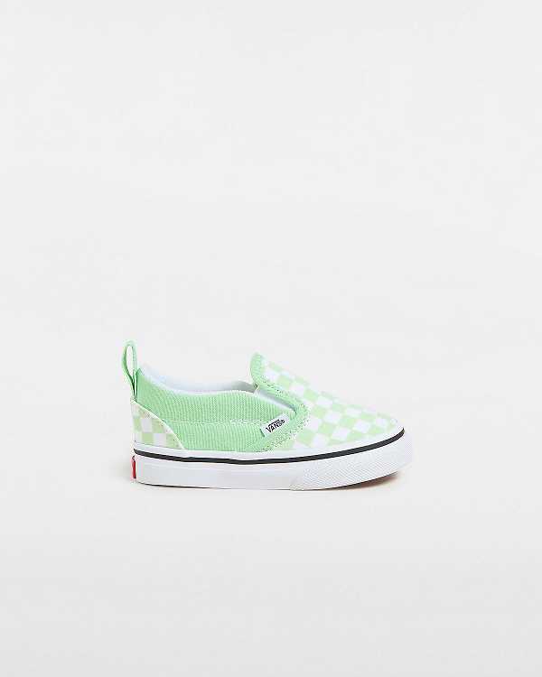 Green Vans Checkerboard (1-4 years) Kids\' Slip On Shoes | VN0934851