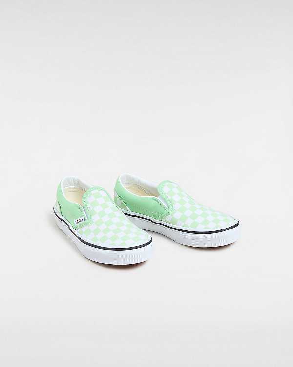 Green Vans Classic Checkerboard (4-8 Years) Kids' Slip On Shoes | VN6027958