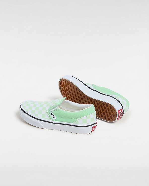 Green Vans Classic Checkerboard (4-8 Years) Kids' Slip On Shoes | VN6027958