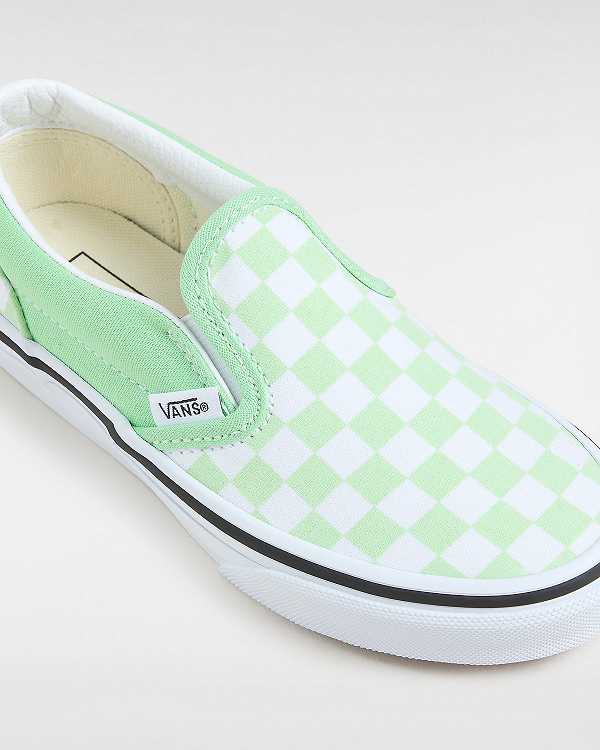 Green Vans Classic Checkerboard (4-8 Years) Kids' Slip On Shoes | VN6027958