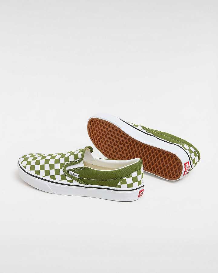 Green Vans Classic Checkerboard Women Slip On Shoes | VN0671832