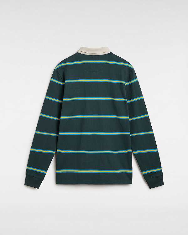 Green Vans Gatewood Rugby Stripe Long Sleeve Men Shirts | VN7386915