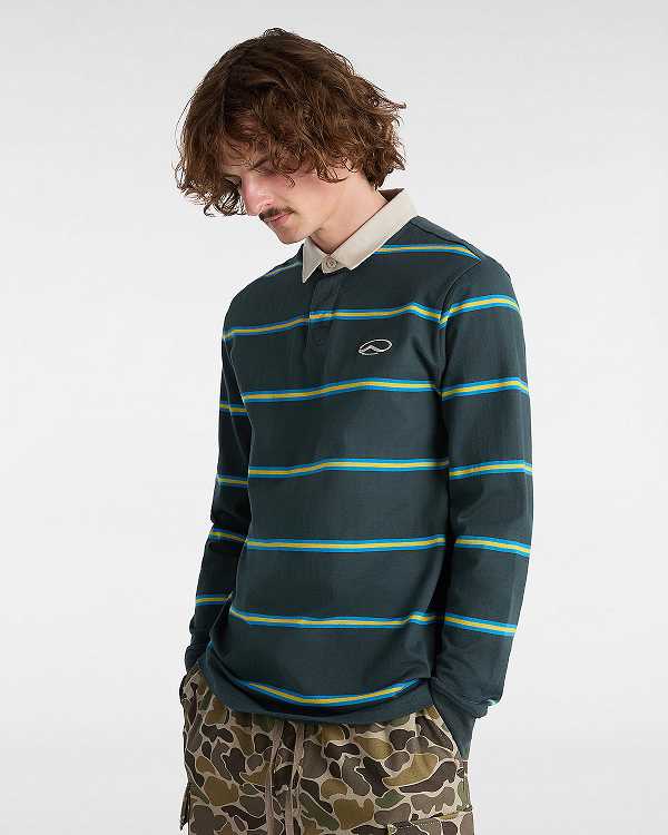 Green Vans Gatewood Rugby Stripe Long Sleeve Men Shirts | VN7386915