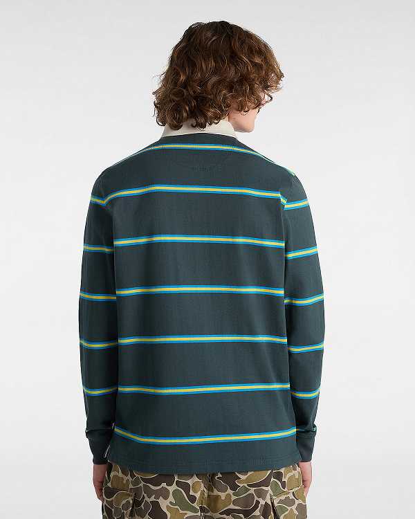 Green Vans Gatewood Rugby Stripe Long Sleeve Men Shirts | VN7386915