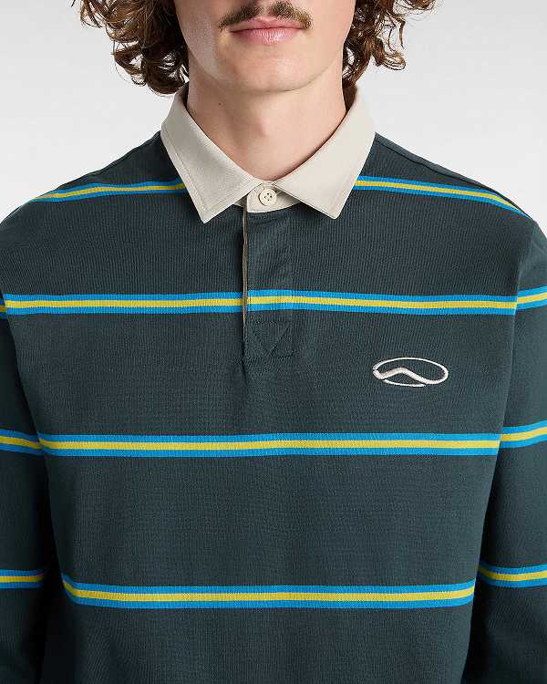 Green Vans Gatewood Rugby Stripe Long Sleeve Men Shirts | VN7386915