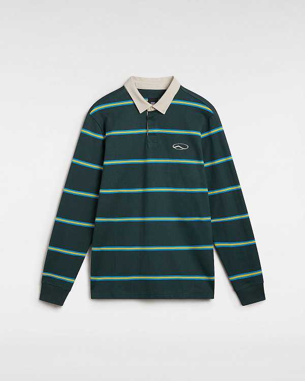 Green Vans Gatewood Rugby Stripe Long Sleeve Men Shirts | VN7386915