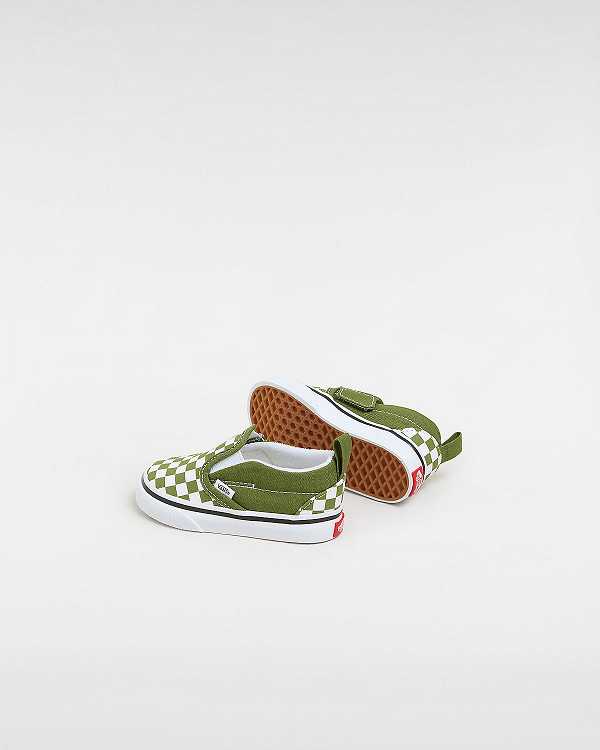 Green Vans Hook and Loop Checkerboard (1-4 Years) Kids' Slip On Shoes | VN7615930