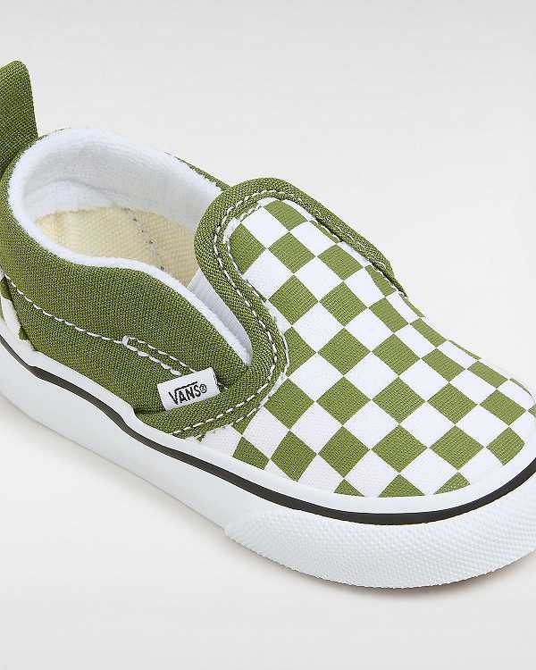 Green Vans Hook and Loop Checkerboard (1-4 Years) Kids' Slip On Shoes | VN7615930