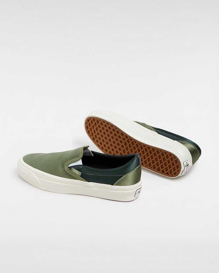 Green Vans Premium 98 Satin Women Slip On Shoes | VN8236597