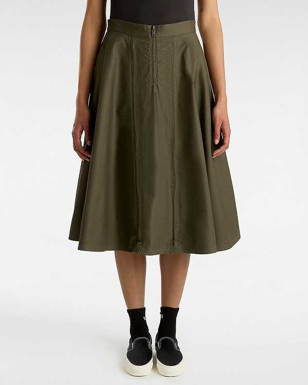 Green Vans Premium A-Line Ruched Women Skirt | VN0128349