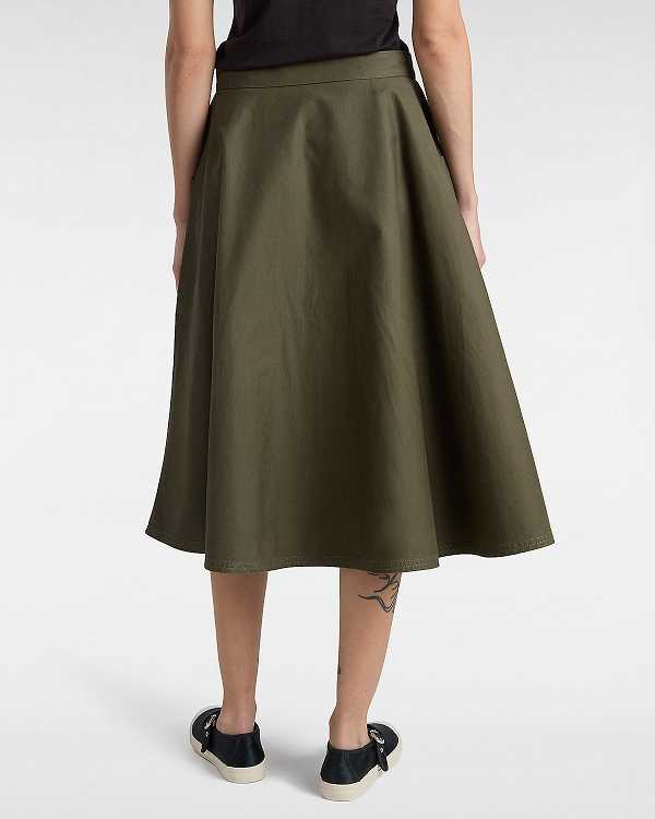 Green Vans Premium A-Line Ruched Women Skirt | VN0128349