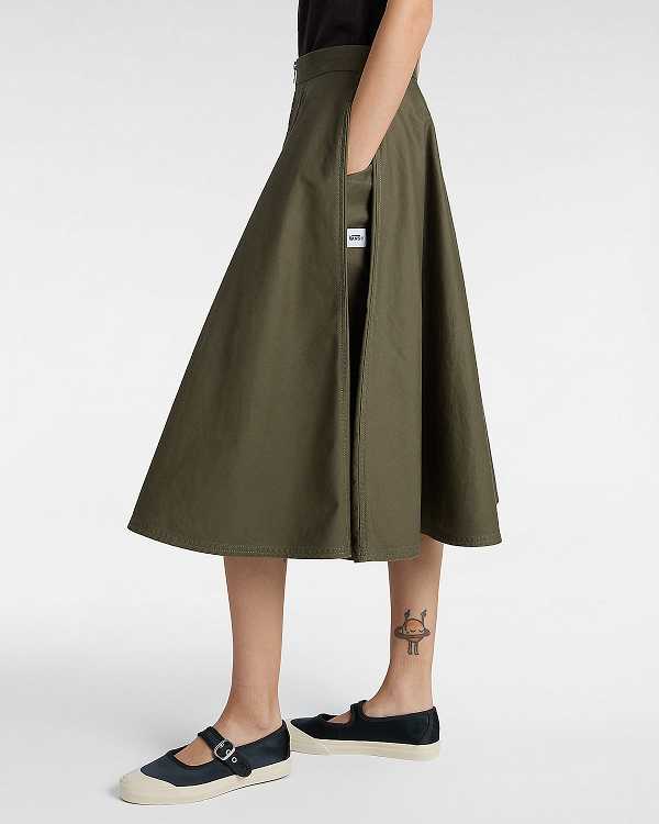 Green Vans Premium A-Line Ruched Women Skirt | VN0128349