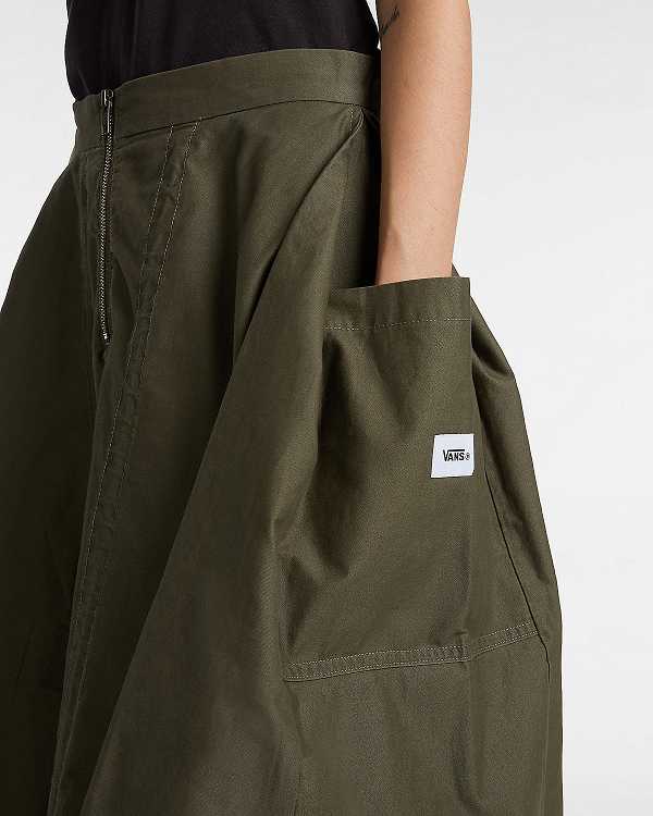 Green Vans Premium A-Line Ruched Women Skirt | VN0128349