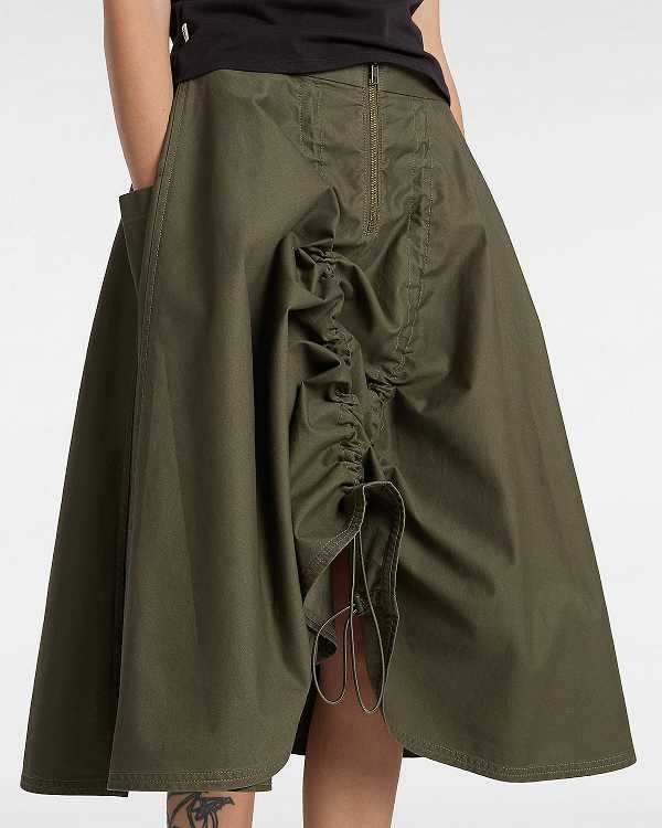 Green Vans Premium A-Line Ruched Women Skirt | VN0128349