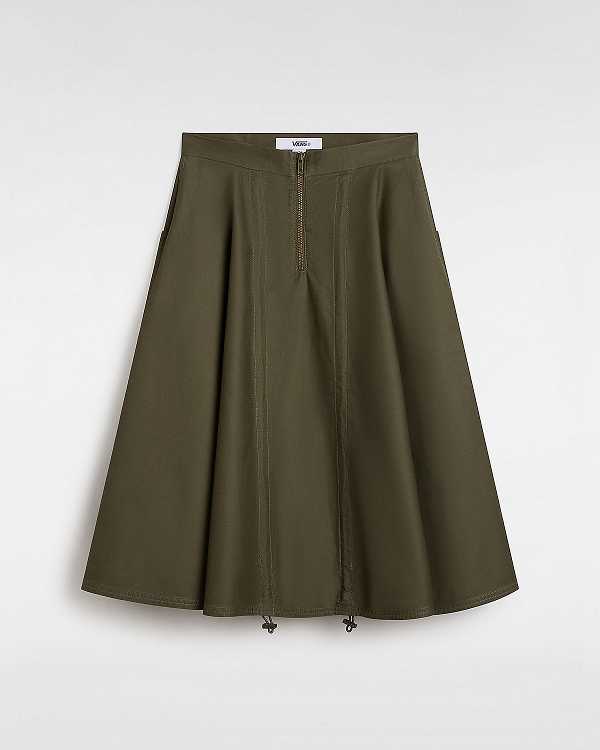 Green Vans Premium A-Line Ruched Women Skirt | VN0128349