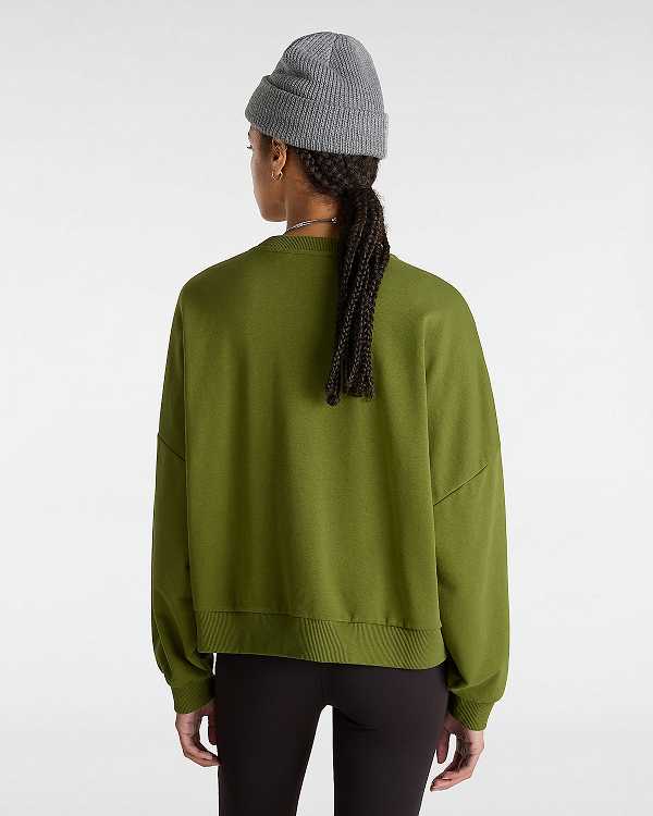 Green Vans Stadium French Terry Loose Crew Women Sweatshirt | VN4837210