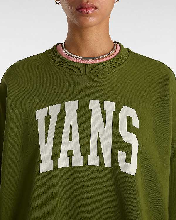 Green Vans Stadium French Terry Loose Crew Women Sweatshirt | VN4837210