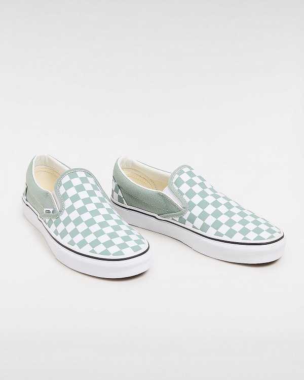 Green / White Vans Classic Checkerboard Women Slip On Shoes | VN3167284