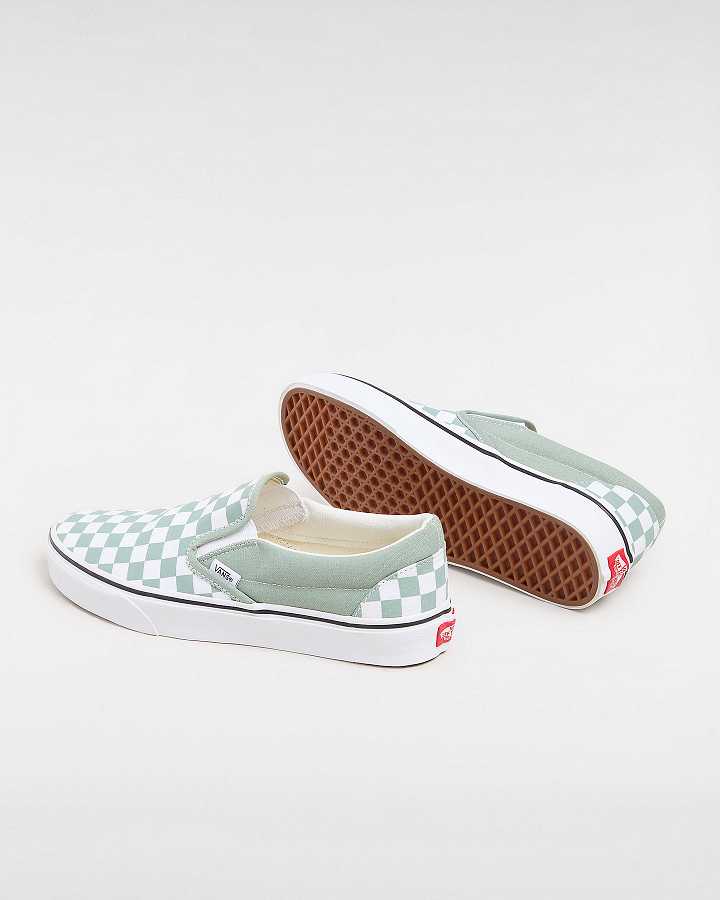 Green / White Vans Classic Checkerboard Women Slip On Shoes | VN3167284