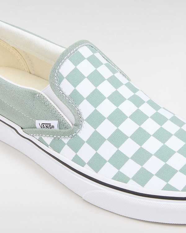 Green / White Vans Classic Checkerboard Women Slip On Shoes | VN3167284