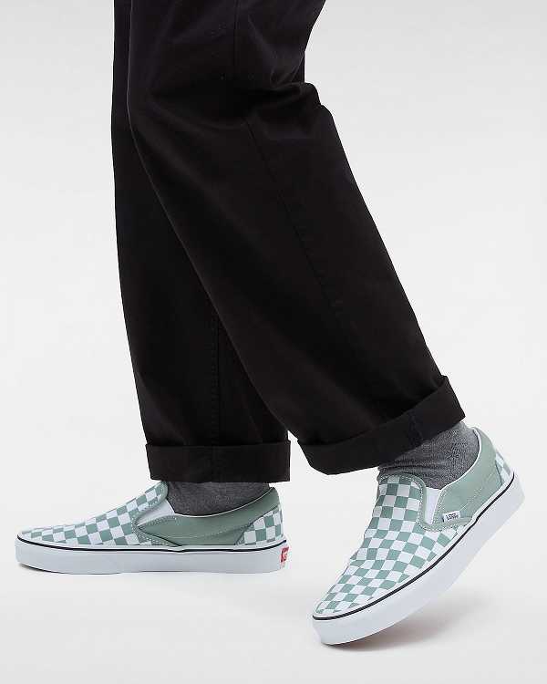 Green / White Vans Classic Checkerboard Women Slip On Shoes | VN3167284