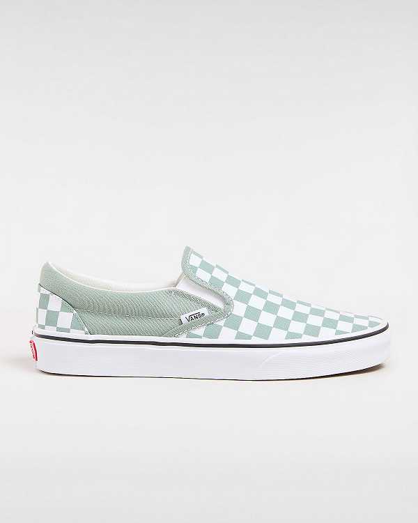 Green / White Vans Classic Checkerboard Women Slip On Shoes | VN3167284