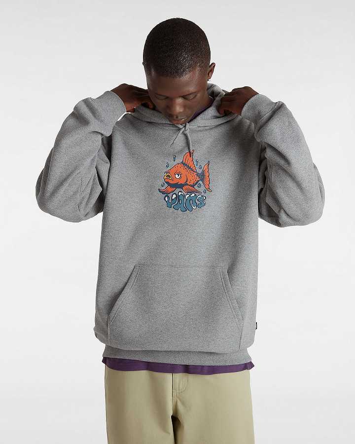 Grey Vans Fish loose Men Hoodie | VN9108476