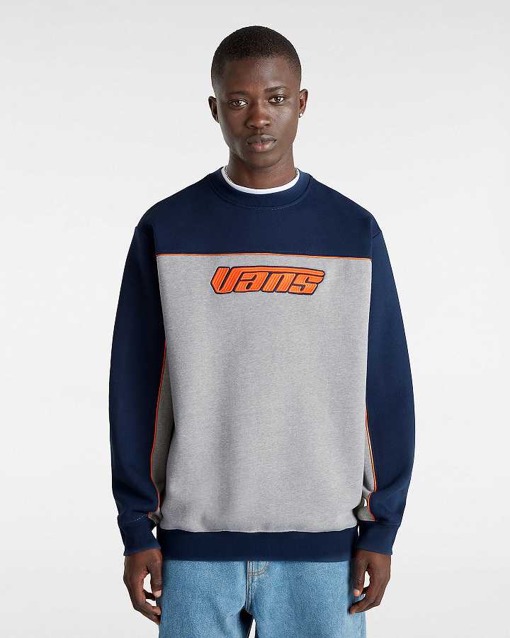 Grey Vans Retro Hook and Loop Loose Crew Men Sweatshirt | VN7693124