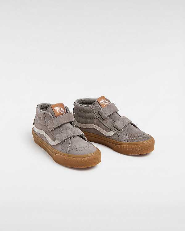 Grey Vans Sk8-Mid Reissue Hook and Loop Gum (4-8 Years) Kids' Sneakers | VN3129748