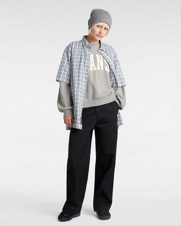 Grey Vans Stadium French Terry Loose Crew Women Sweatshirt | VN6817920