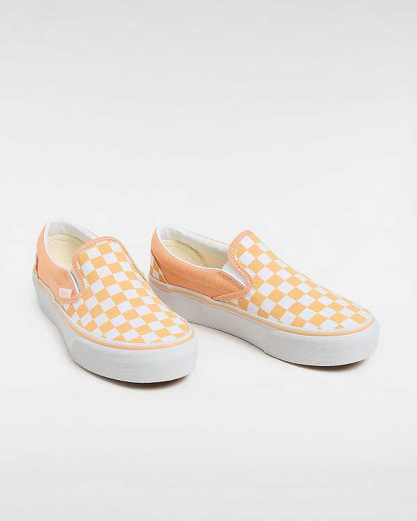 Orange Vans Checkerboard Classic Slip-On Women Platform Shoes | VN1380645